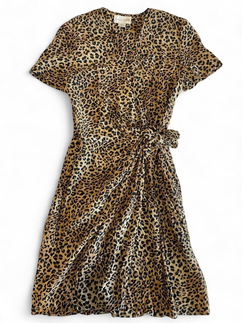 Casual Corner Silk Leopard Print Wrap Dress